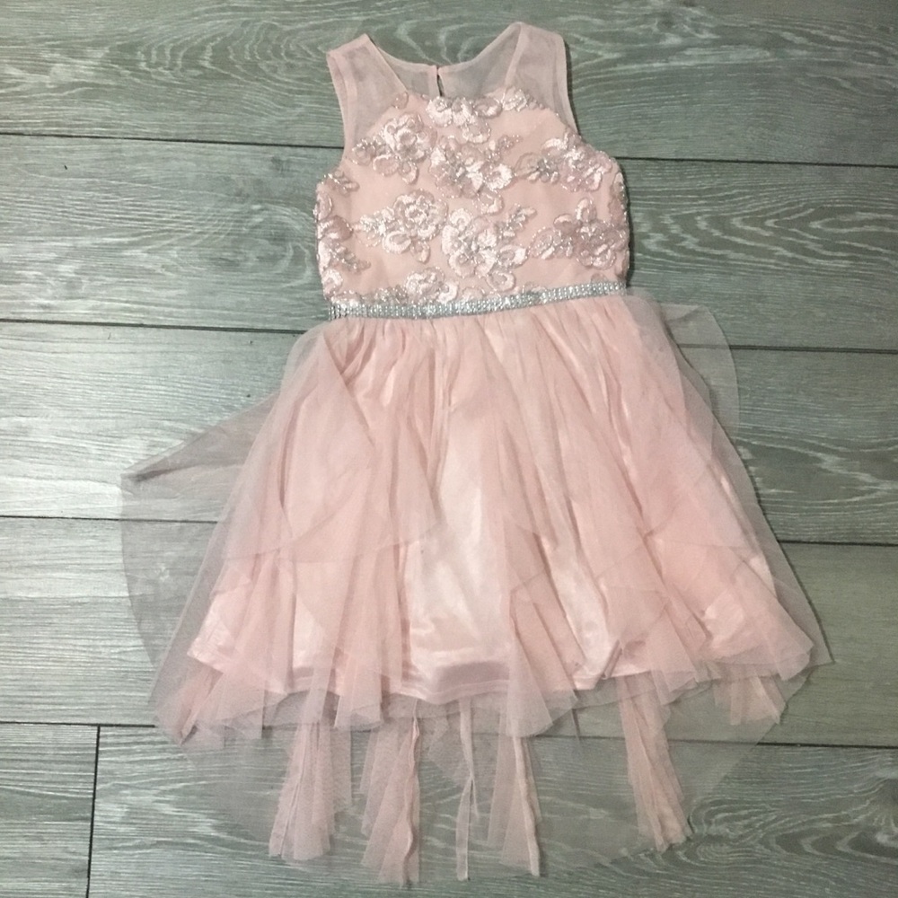 EMILY WEST Petal Pink Waterfall Ruffle Beaded Event Dress Size 7